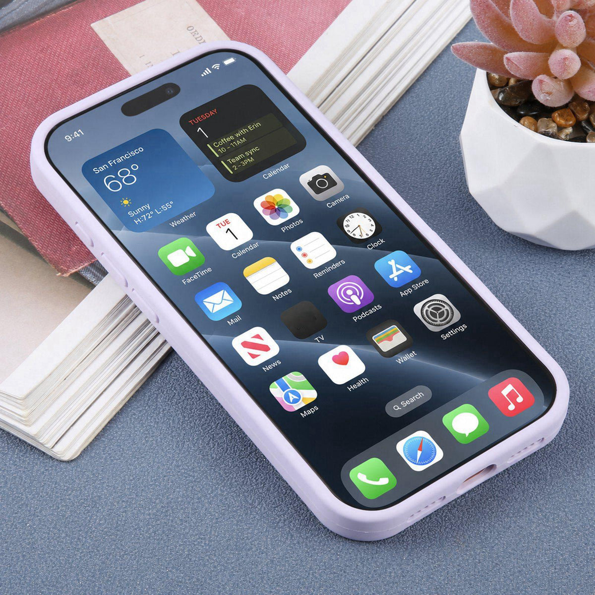 For iPhone 15 Pro Max Large Window Magnetic Holder Liquid Silicone Phone Case - Purple - EDA009822509H