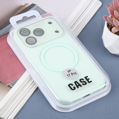 For iPhone 15 Pro Large Window Magnetic Holder Liquid Silicone Phone Case - Mint Green - EDA009822510E