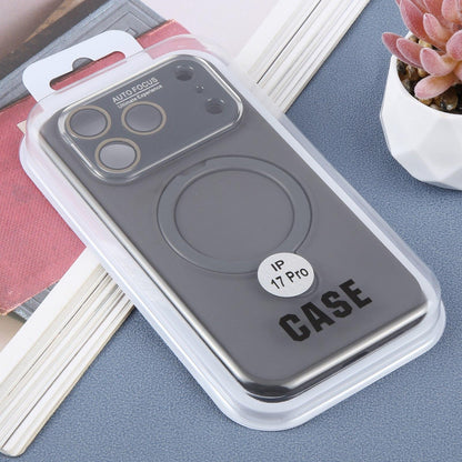 For iPhone 15 Pro Large Window Magnetic Holder Liquid Silicone Phone Case - Dark Grey - EDA009822510J