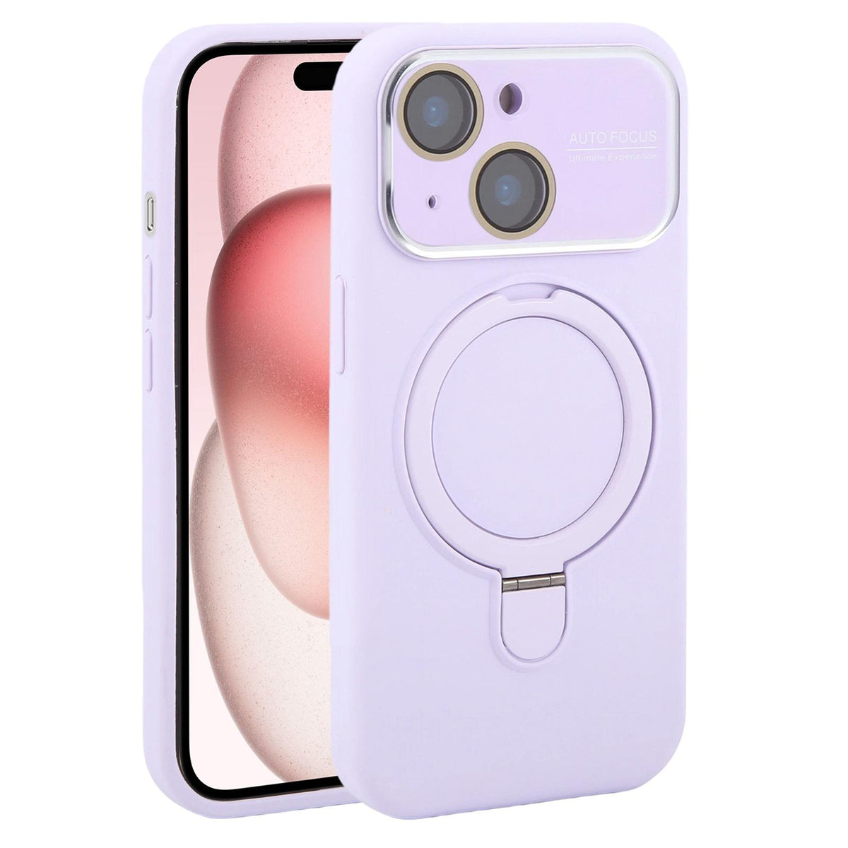 For iPhone 15 Large Window Magnetic Holder Liquid Silicone Phone Case - Purple - EDA009822512H