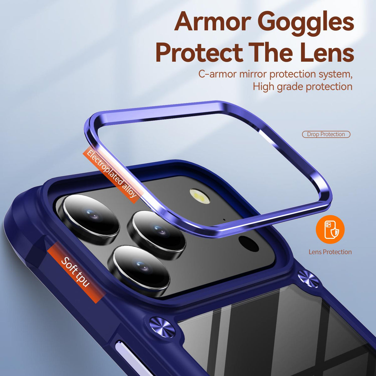 For iPhone 18 Pro Max TPU + PC Lens Protection Phone Case - Blue - EDA009823201C