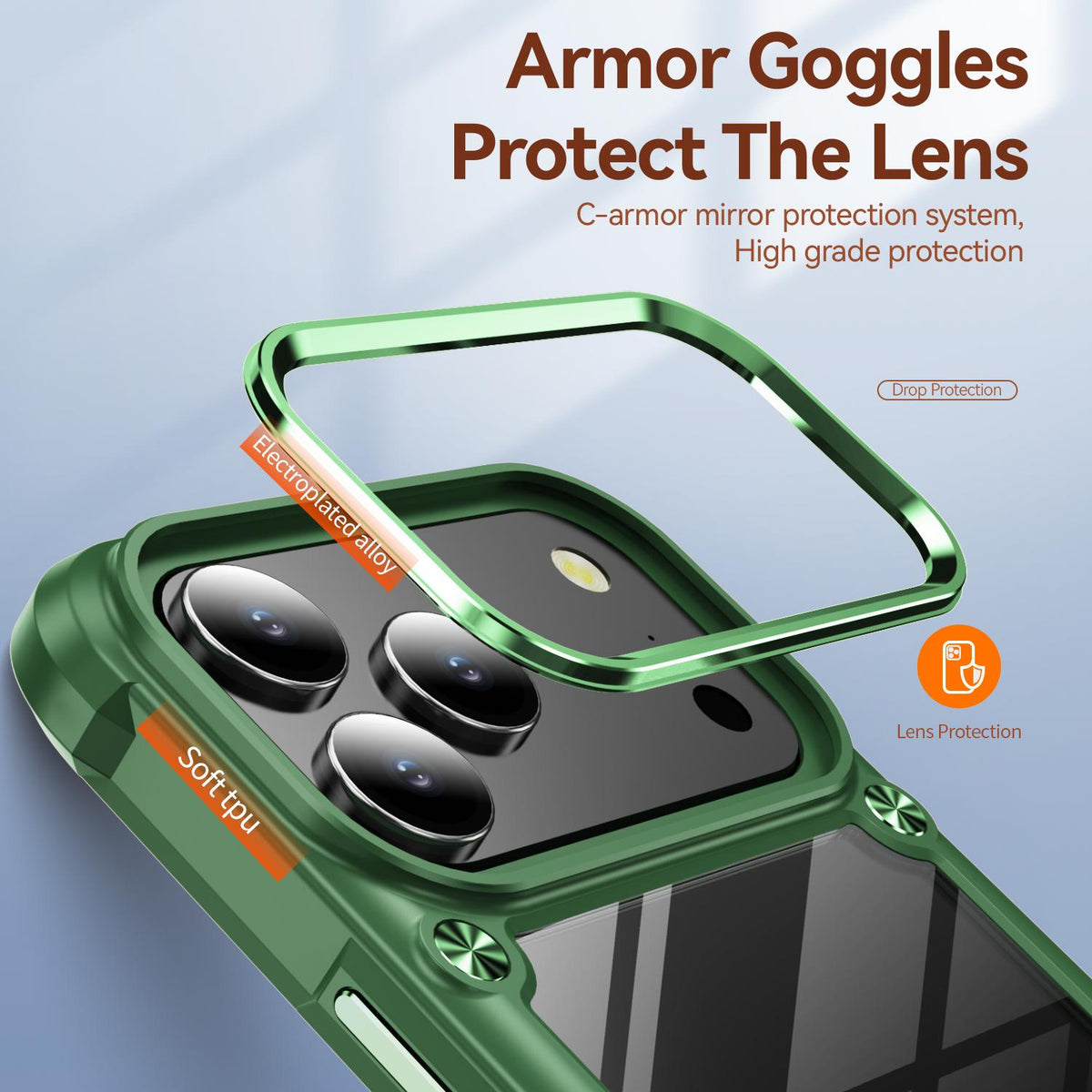 For iPhone 18 Pro Max TPU + PC Lens Protection Phone Case - Green - EDA009823201D