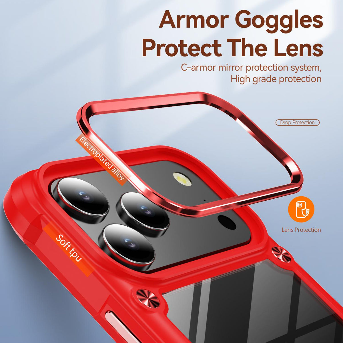 For iPhone 18 Pro TPU + PC Lens Protection Phone Case - Red - EDA009823202B