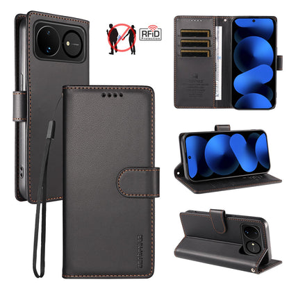 For Huawei nova 16 BETOPNICE Pearlescent RFID Vegan Leather Phone Case with Strap(Black)
