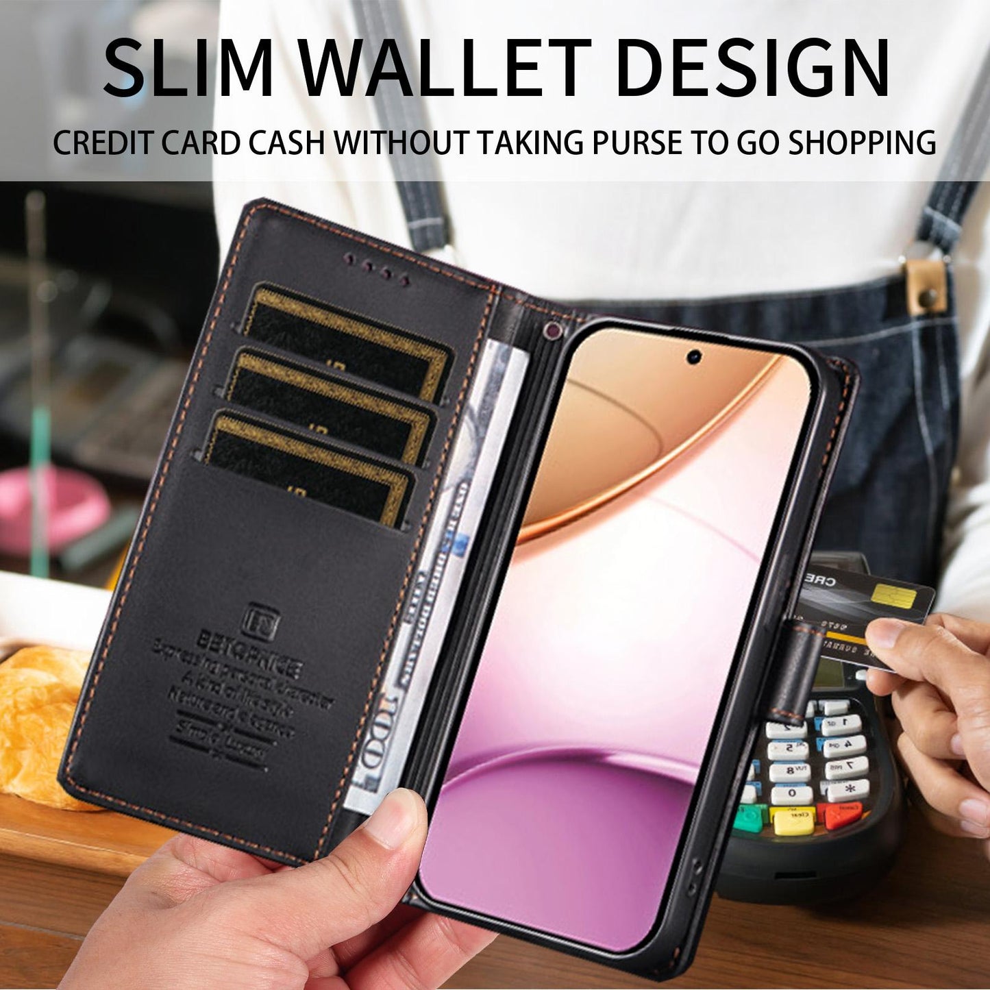 For Huawei nova 16 BETOPNICE Pearlescent RFID Vegan Leather Phone Case with Strap(Black)