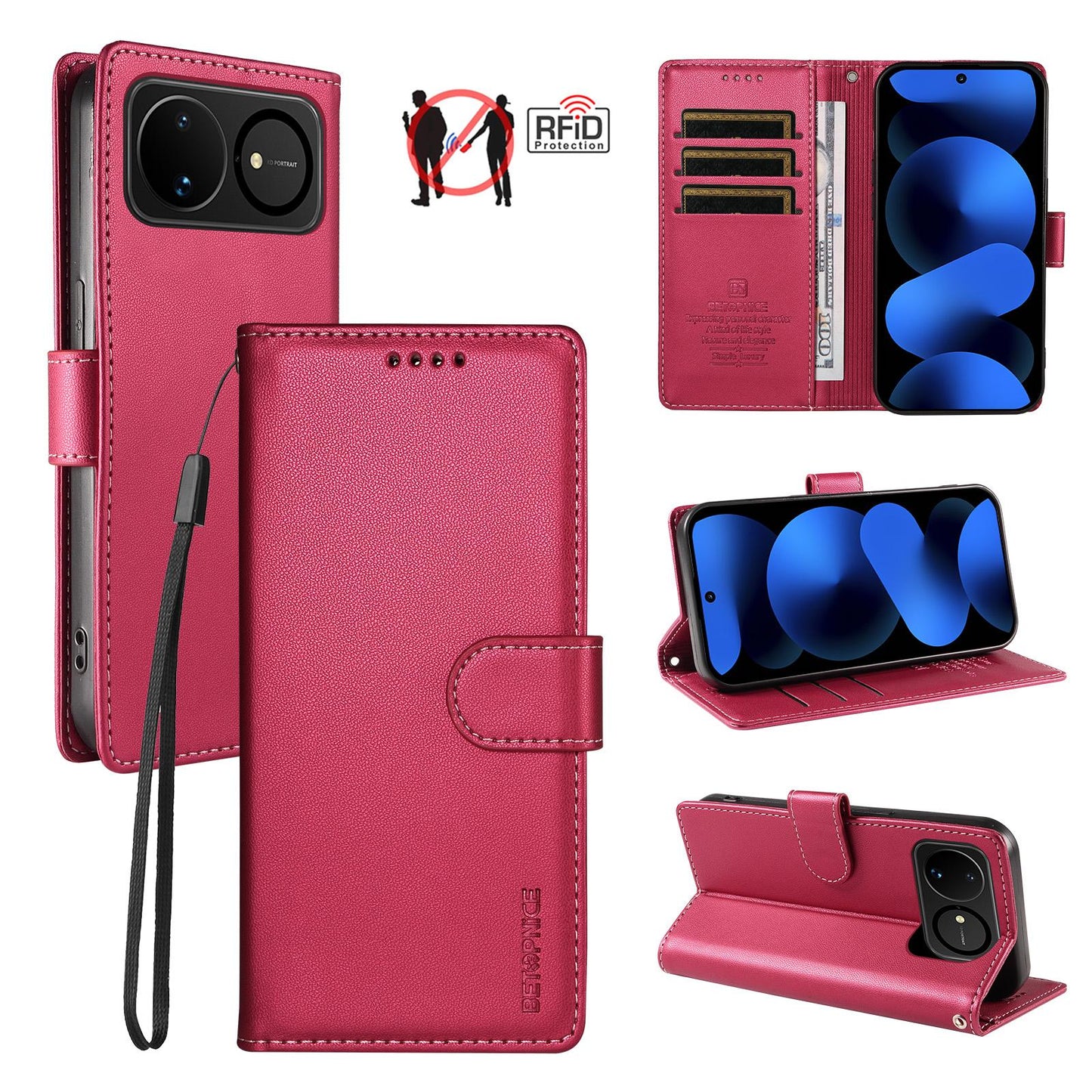 For Huawei nova 16 BETOPNICE Pearlescent RFID Vegan Leather Phone Case with Strap(Red)