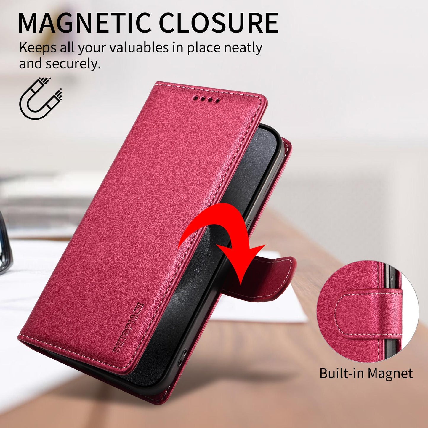 For Huawei nova 16 BETOPNICE Pearlescent RFID Vegan Leather Phone Case with Strap(Red)