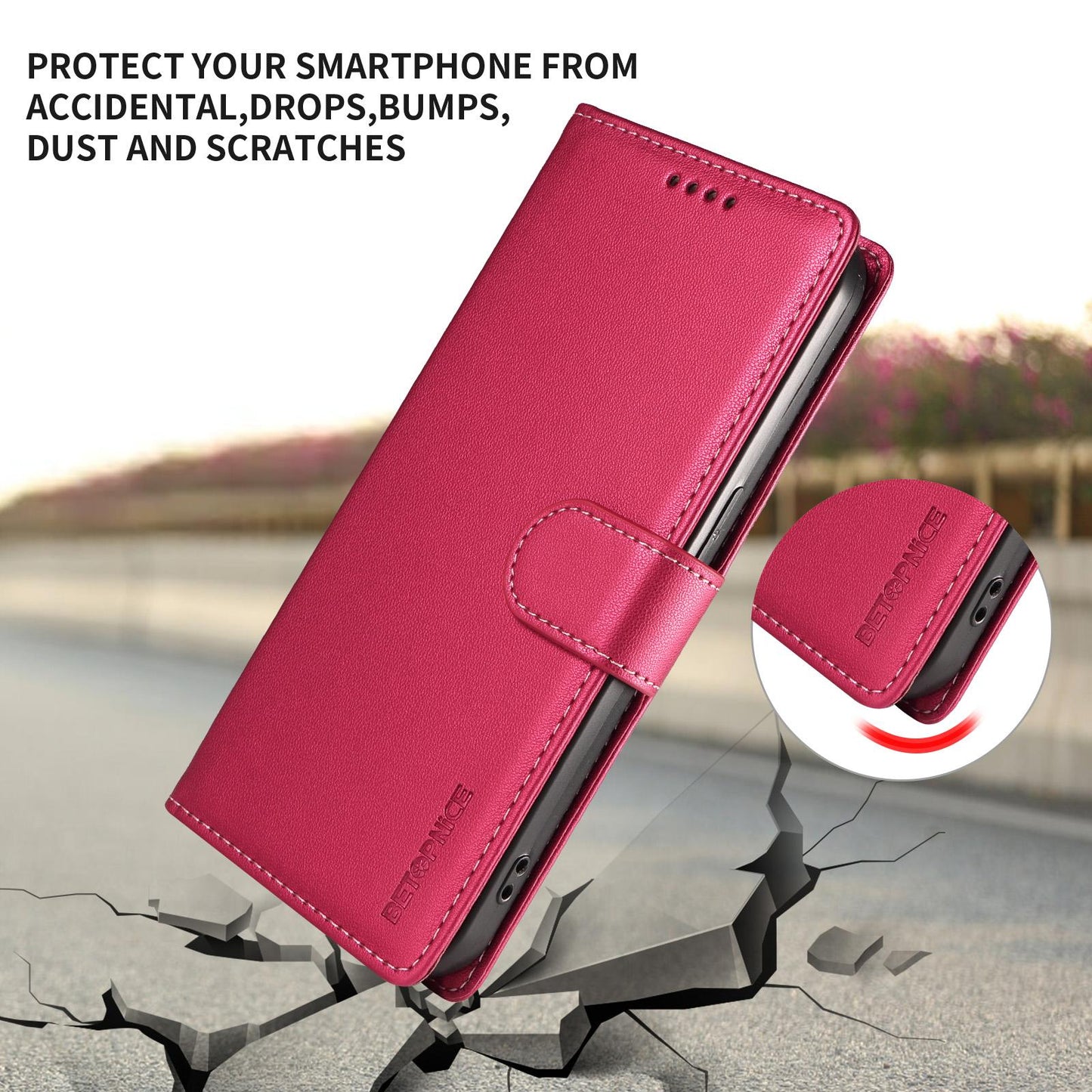 For Huawei nova 16 BETOPNICE Pearlescent RFID Vegan Leather Phone Case with Strap(Red)