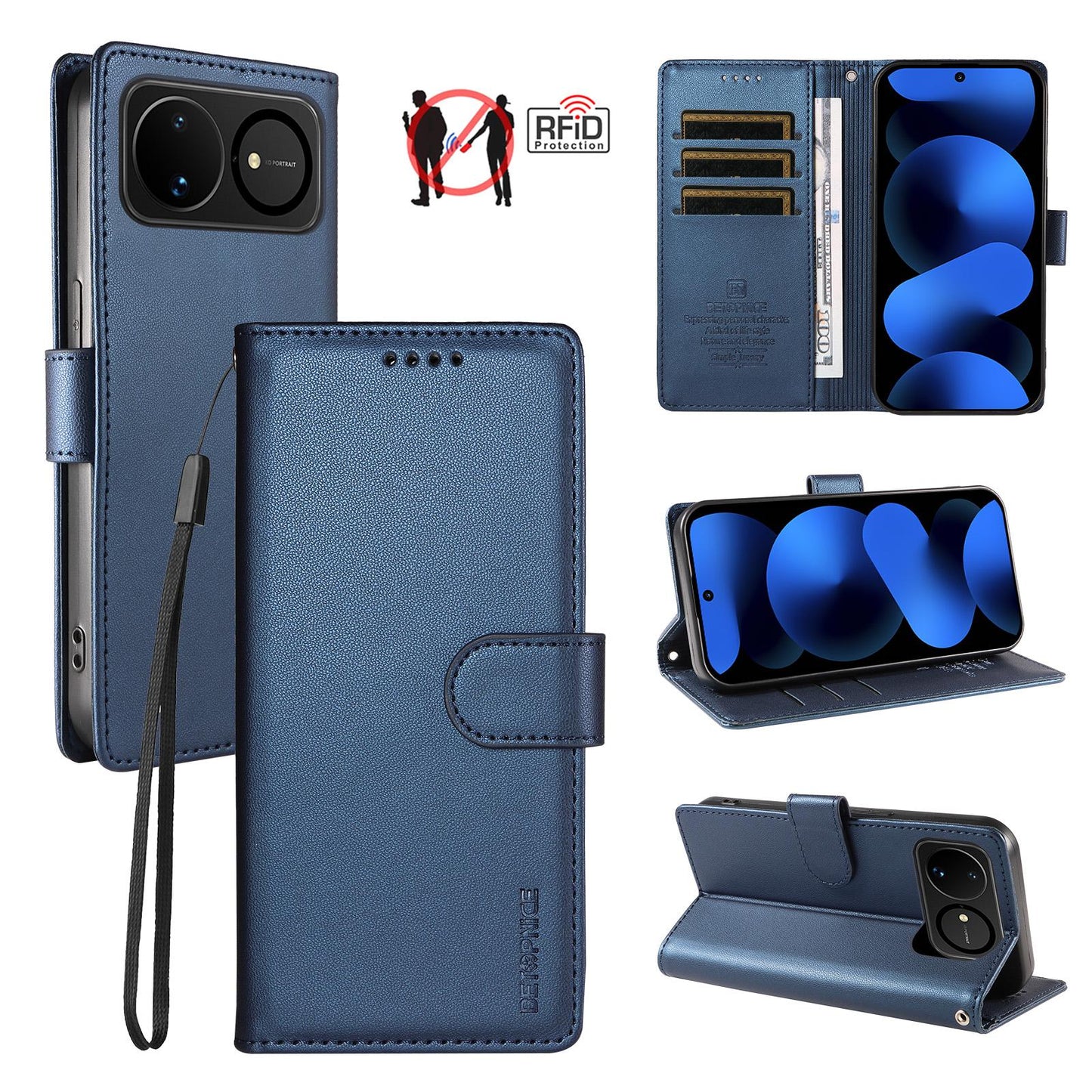 For Huawei nova 16 BETOPNICE Pearlescent RFID Vegan Leather Phone Case with Strap(Blue)