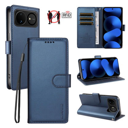 For Huawei nova 16 BETOPNICE Pearlescent RFID Vegan Leather Phone Case with Strap(Blue)