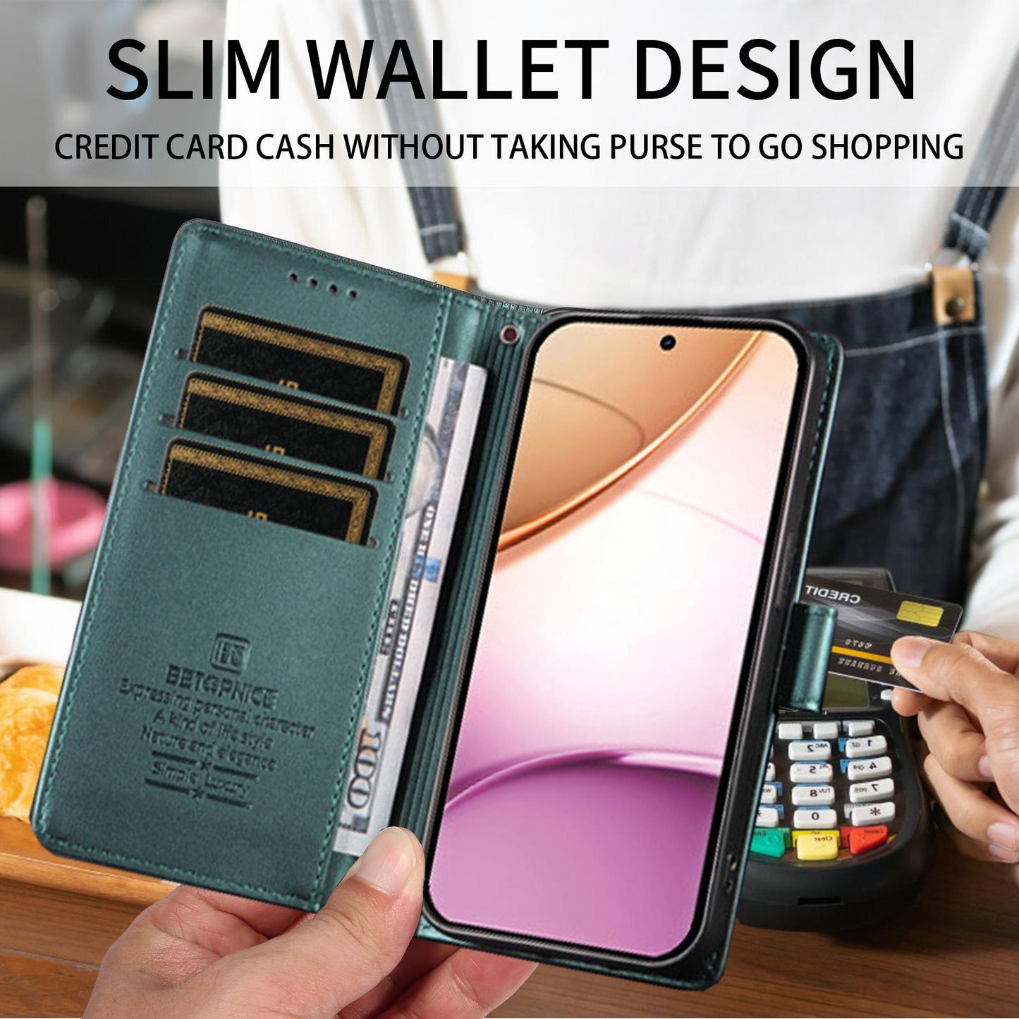 For Huawei nova 16 BETOPNICE Pearlescent RFID Vegan Leather Phone Case with Strap(Green)