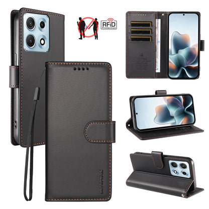 For Motorola Edge 70 Max 5G BETOPNICE Pearlescent RFID Vegan Leather Phone Case with Strap - Black - EDA009824423A