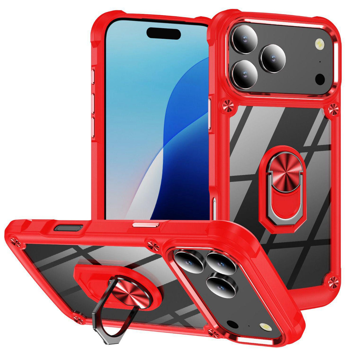 For iPhone 18 Pro TPU + PC Lens Protection Phone Case with Ring Holder - Red - EDA009825102B