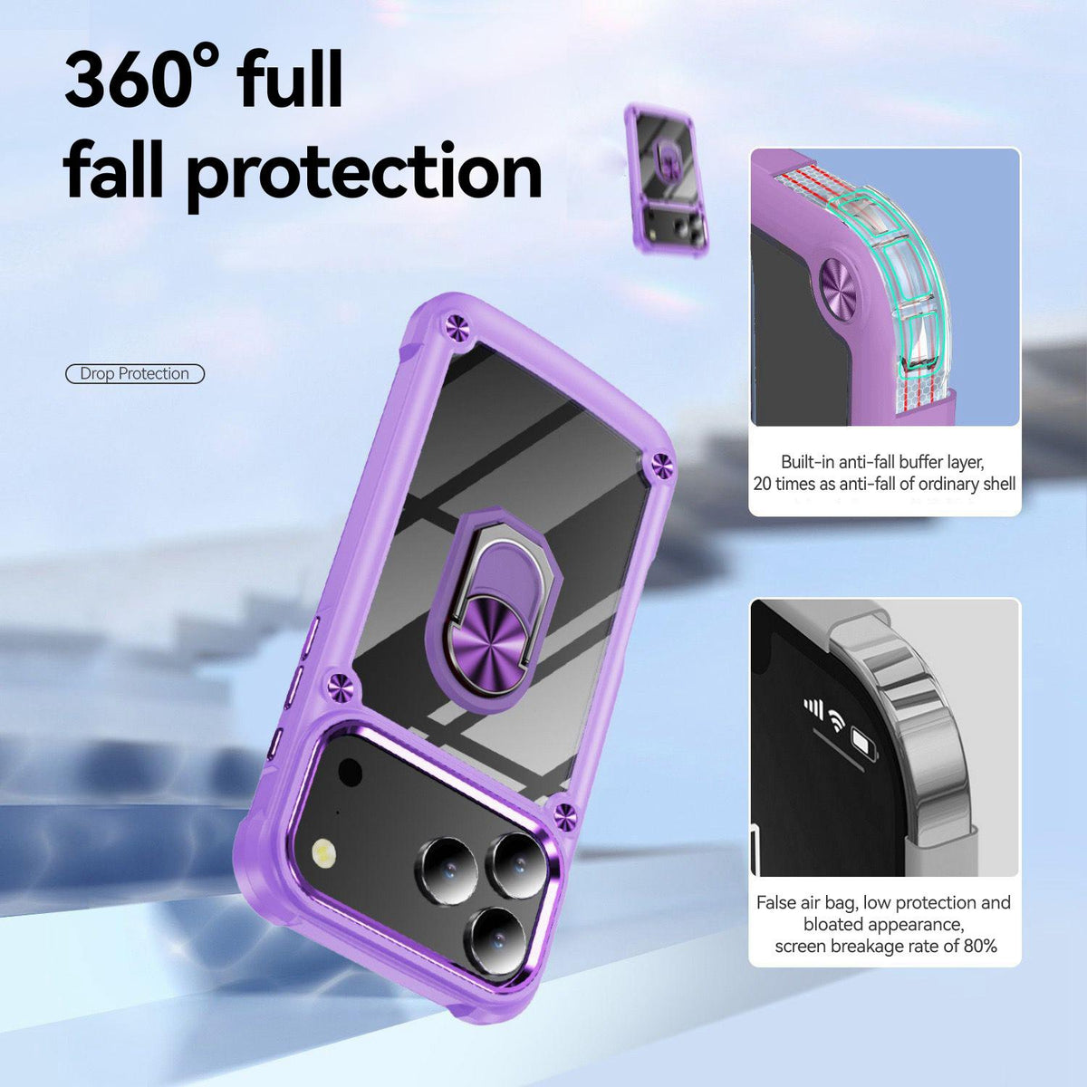 For iPhone 18 Pro TPU + PC Lens Protection Phone Case with Ring Holder - Blue - EDA009825102C