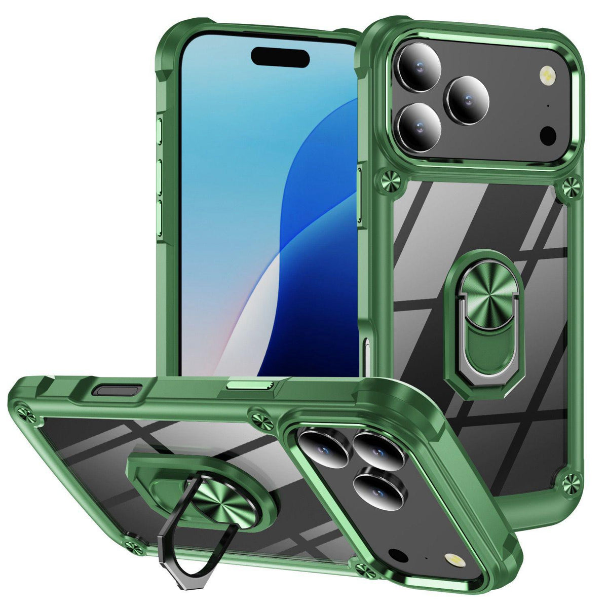 For iPhone 18 Pro TPU + PC Lens Protection Phone Case with Ring Holder - Green - EDA009825102D