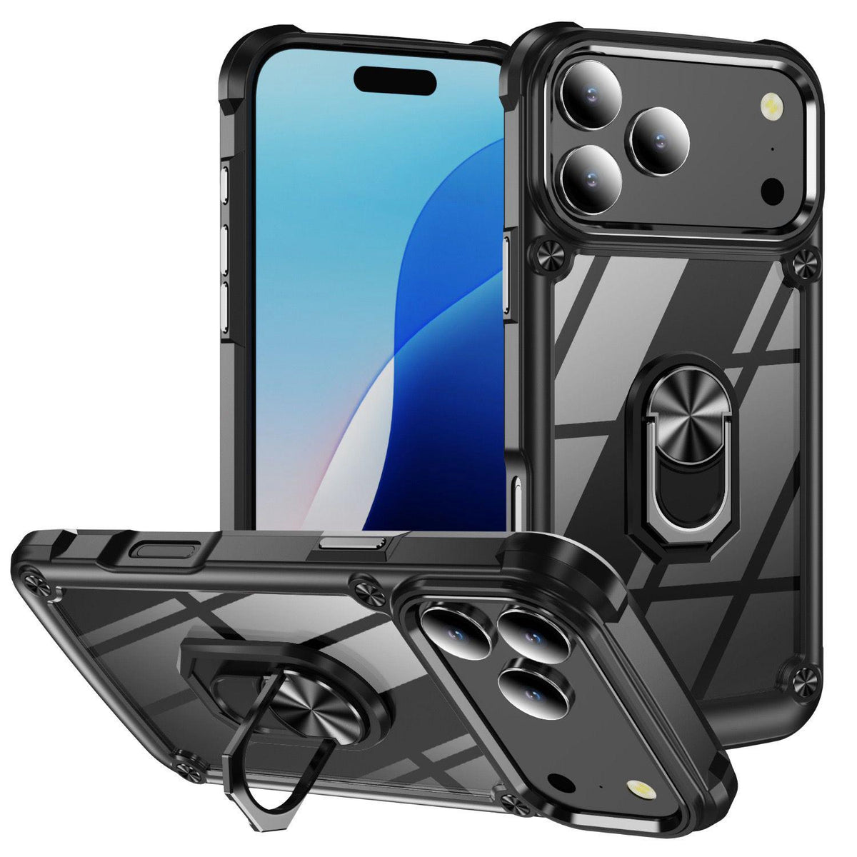 For iPhone 18 Pro Max TPU + PC Lens Protection Phone Case with Ring Holder - Black - EDA009825103A