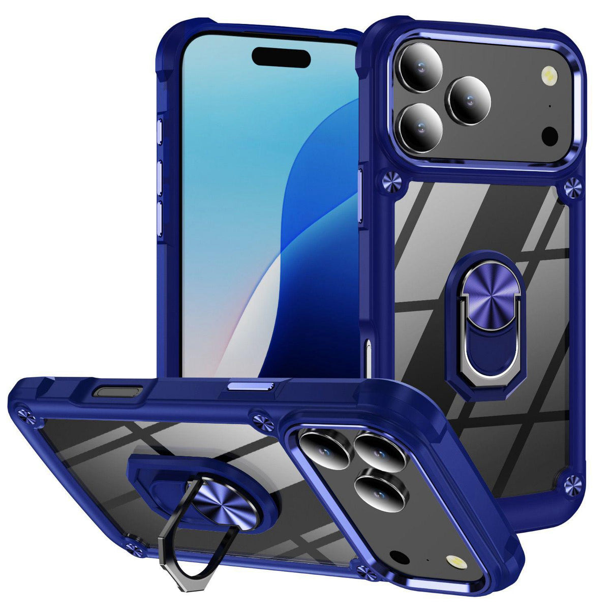 For iPhone 18 Pro Max TPU + PC Lens Protection Phone Case with Ring Holder - Blue - EDA009825103C