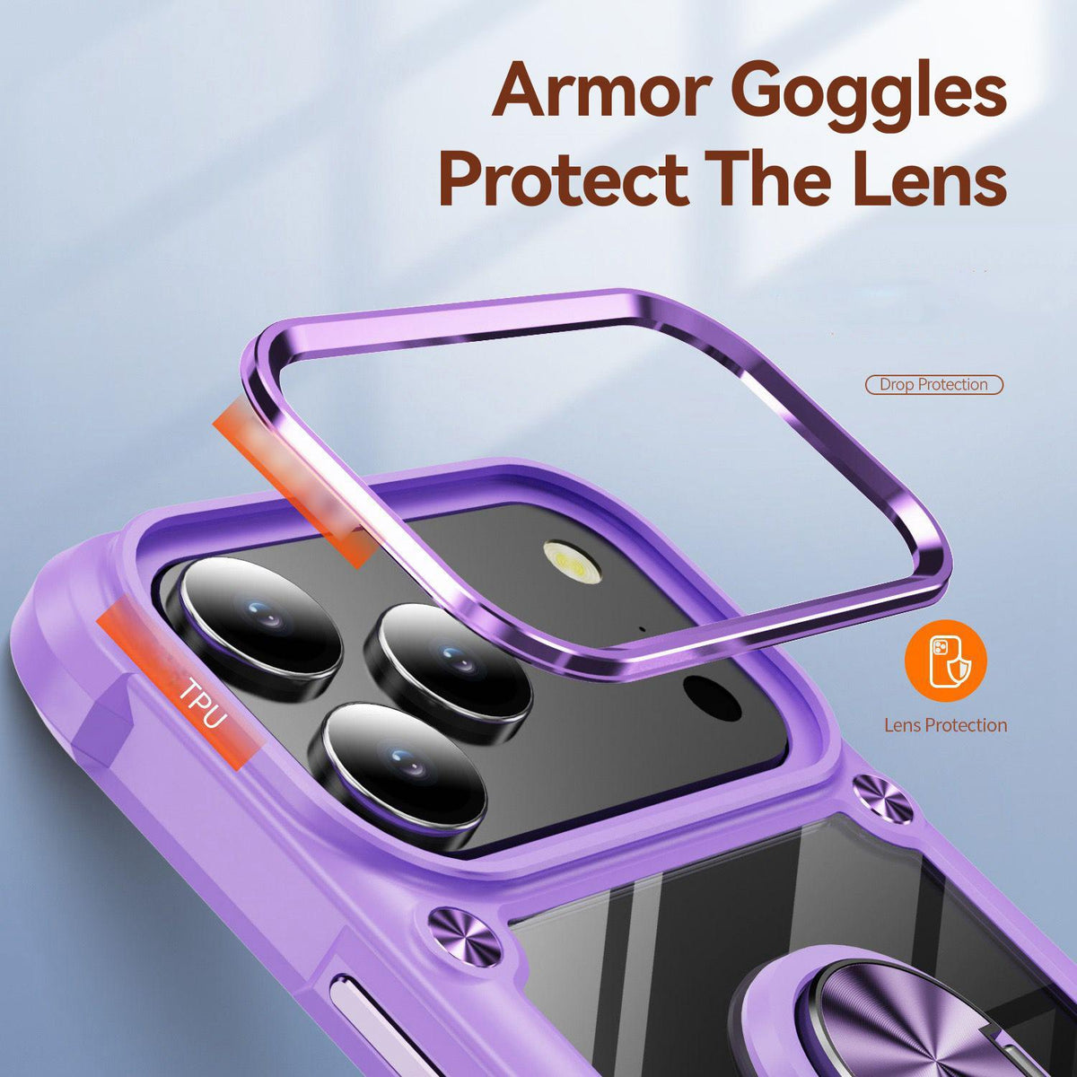For iPhone 18 Pro Max TPU + PC Lens Protection Phone Case with Ring Holder - Blue - EDA009825103C