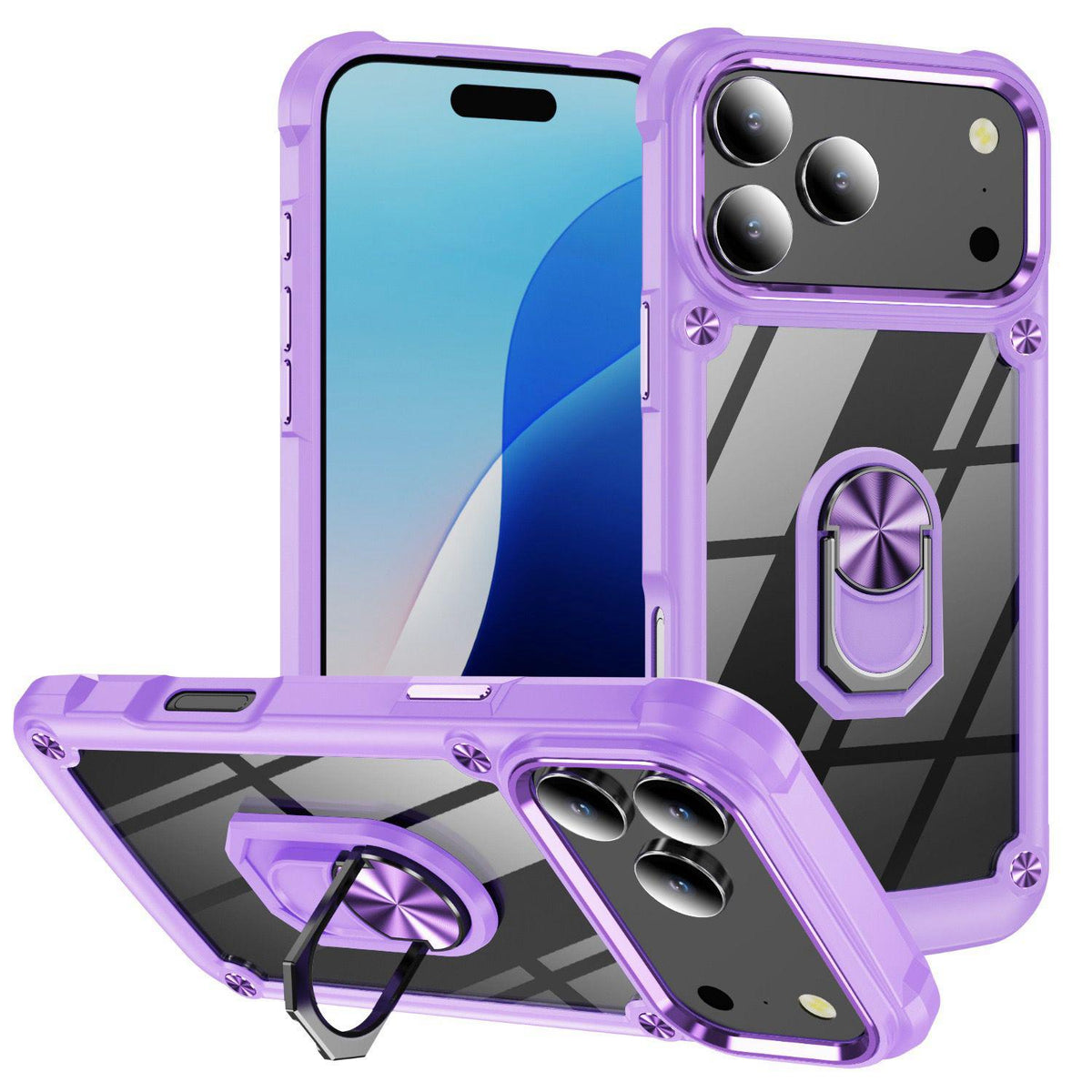For iPhone 18 Pro Max TPU + PC Lens Protection Phone Case with Ring Holder - Purple - EDA009825103E