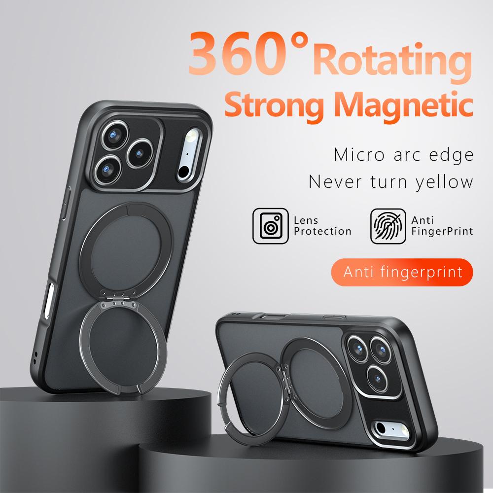 For iPhone 17 Pro Max Armor Magnetic Holder PC Hybrid TPU Phone Case - Frosted Black - EDA009825301A