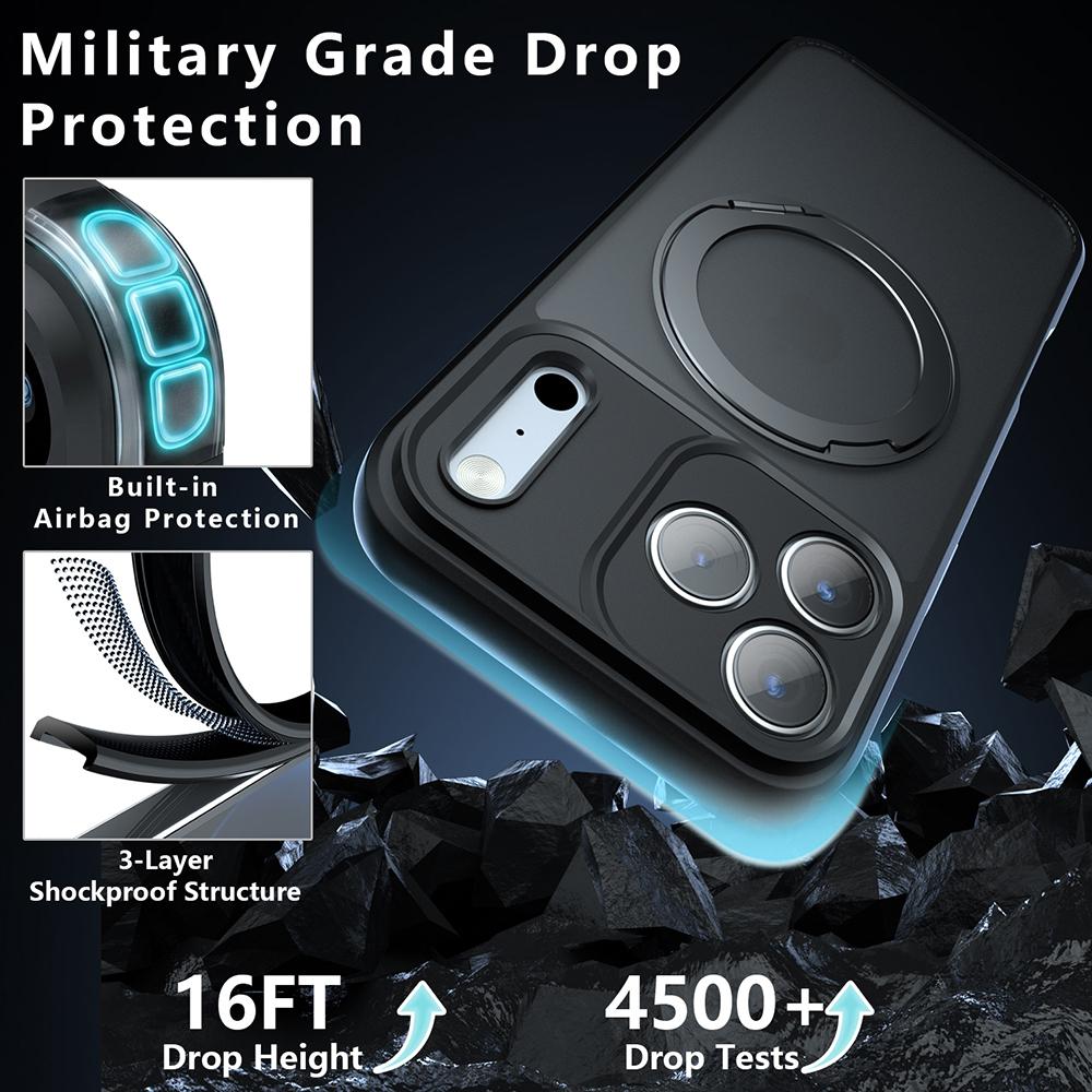 For iPhone 17 Pro Armor Magnetic Holder PC Hybrid TPU Phone Case - Frosted Black - EDA009825302A
