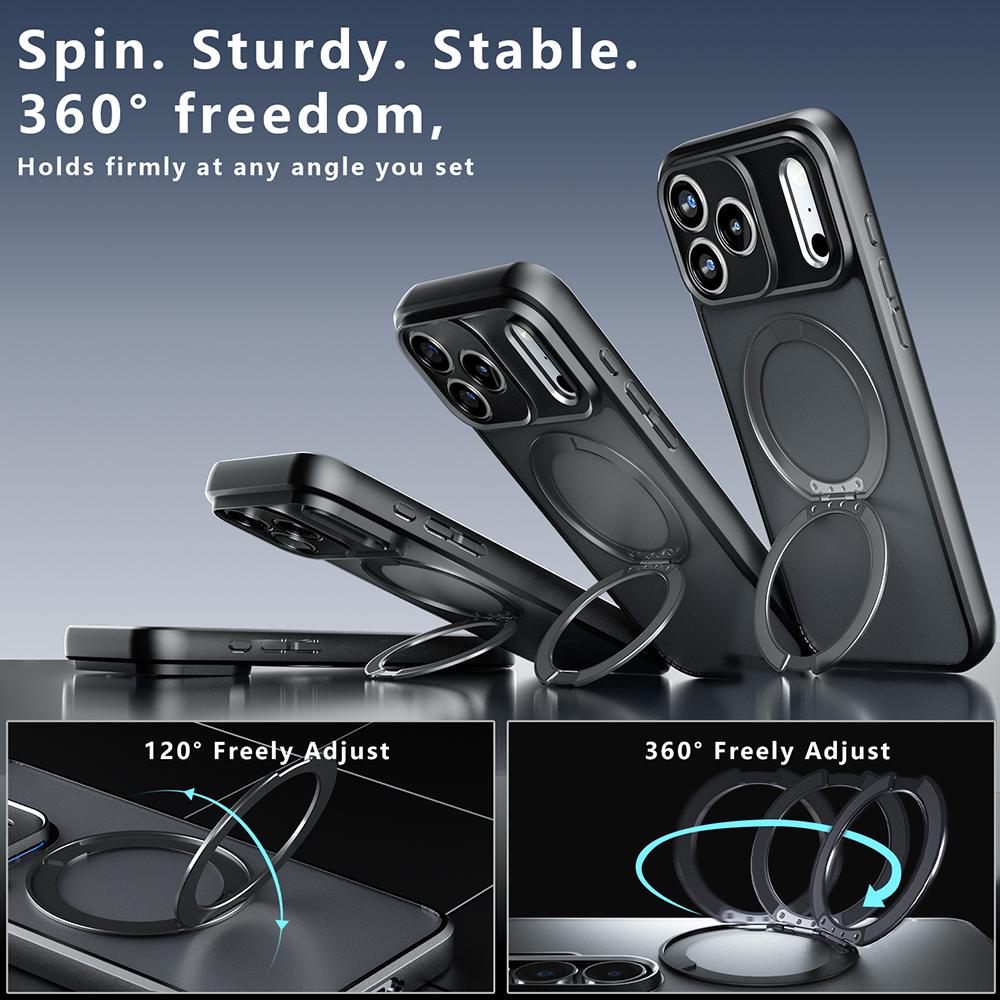 For iPhone 17 Pro Armor Magnetic Holder PC Hybrid TPU Phone Case - Frosted Black - EDA009825302A
