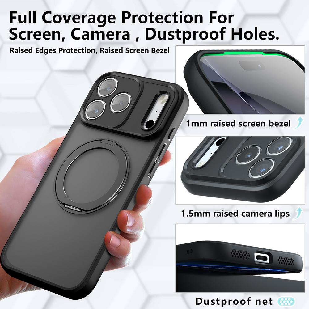 For iPhone 17 Pro Armor Magnetic Holder PC Hybrid TPU Phone Case - Frosted Black - EDA009825302A