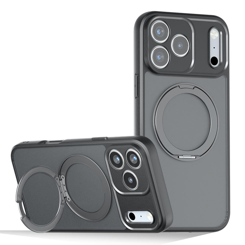 For iPhone 18 Pro Max Armor Magnetic Holder PC Hybrid TPU Phone Case - Frosted Black - EDA009825303A