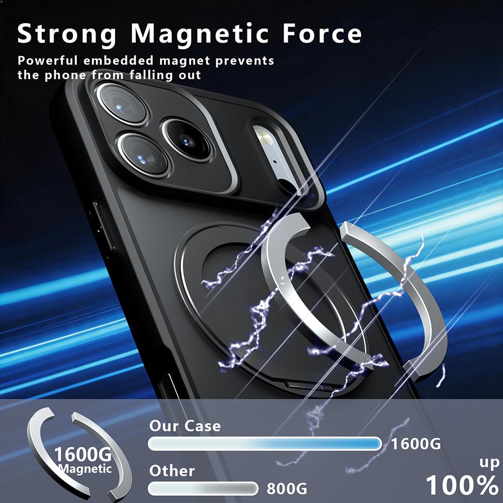 For iPhone 18 Pro Max Armor Magnetic Holder PC Hybrid TPU Phone Case - Frosted Black - EDA009825303A