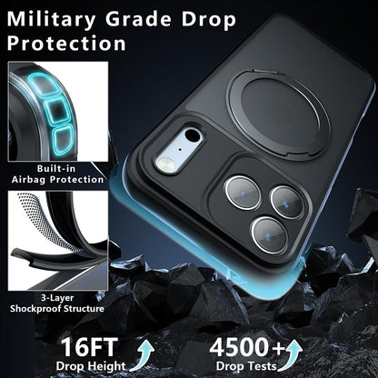 For iPhone 18 Pro Armor Magnetic Holder PC Hybrid TPU Phone Case - Frosted Black - EDA009825304A
