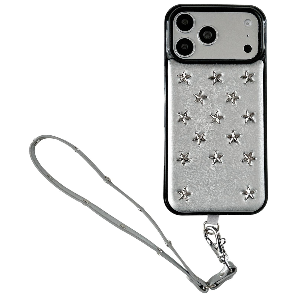 For iPhone 18 Pro Max / 17 Pro Max Rivet Stars Phone Case with Lanyard - Silver - EDA009825708A