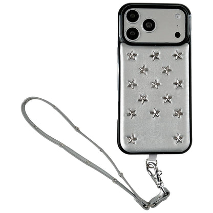 For iPhone 18 Pro Max / 17 Pro Max Rivet Stars Phone Case with Lanyard - Silver - EDA009825708A
