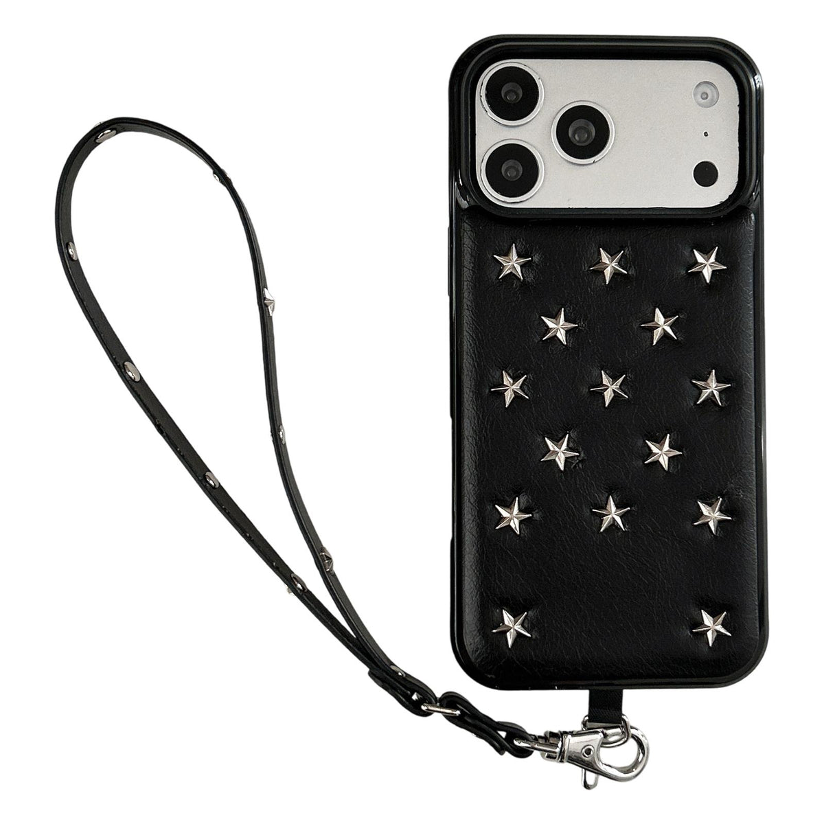 For iPhone 18 Pro Max / 17 Pro Max Rivet Stars Phone Case with Lanyard - Black - EDA009825708B