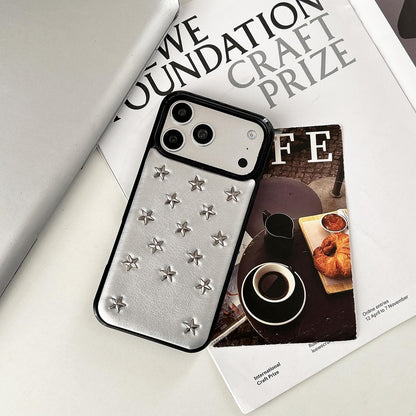 For iPhone 15 Pro Max Rivet Stars Phone Case - Silver - EDA009825802A