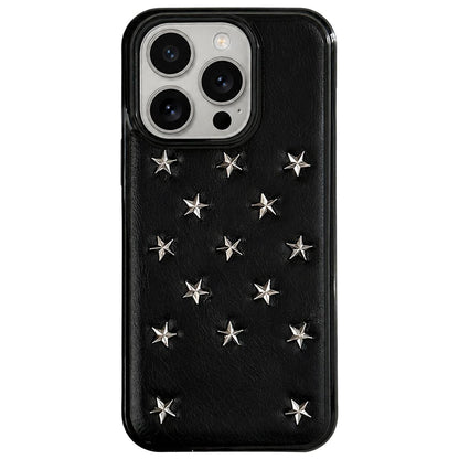 For iPhone 15 Pro Max Rivet Stars Phone Case - Black - EDA009825802B