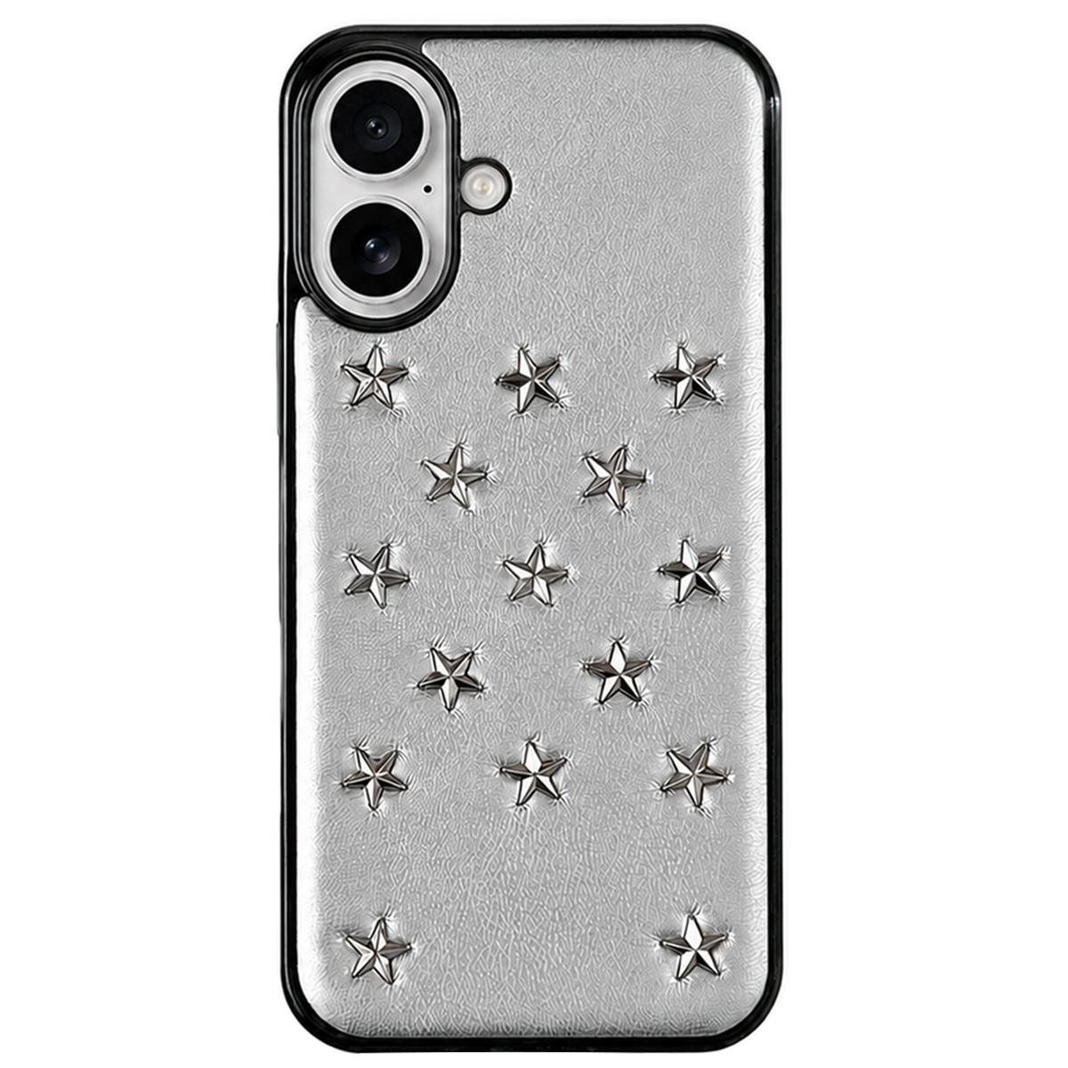 For iPhone 16 Rivet Stars Phone Case - Silver - EDA009825803A