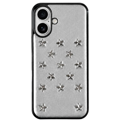 For iPhone 16 Rivet Stars Phone Case - Silver - EDA009825803A