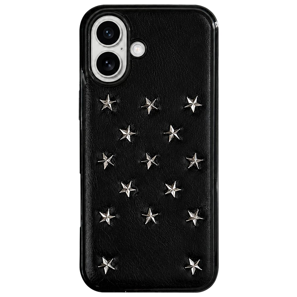 For iPhone 16 Rivet Stars Phone Case - Black - EDA009825803B