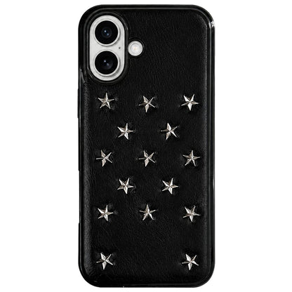 For iPhone 16 Rivet Stars Phone Case - Black - EDA009825803B