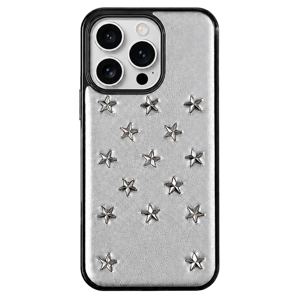 For iPhone 16 Pro Rivet Stars Phone Case - Silver - EDA009825804A