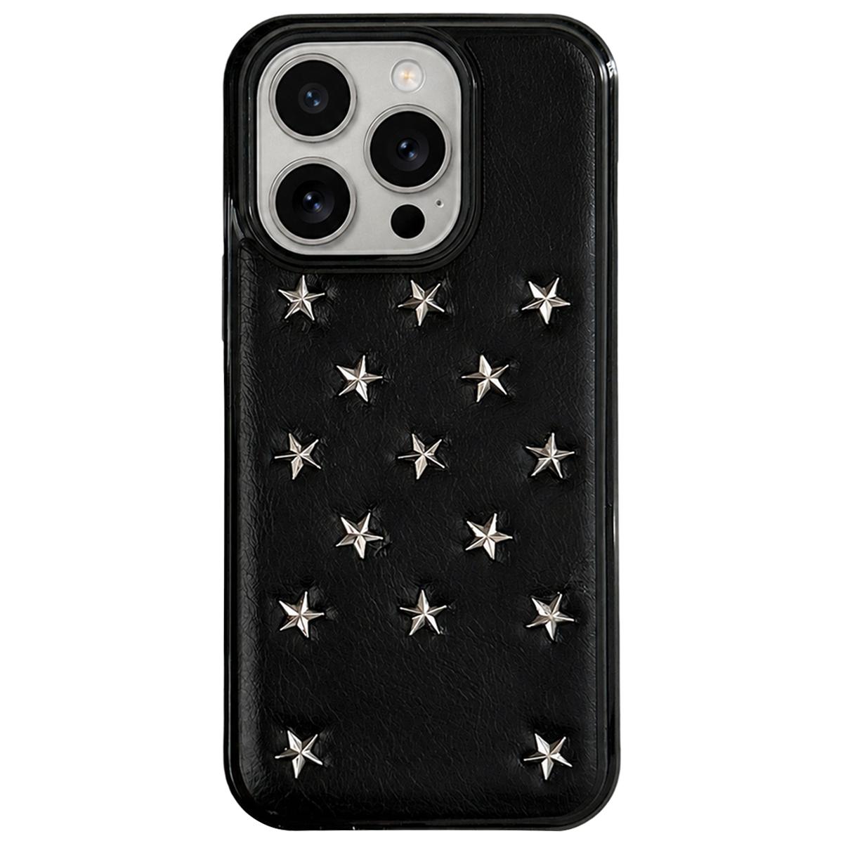 For iPhone 16 Pro Rivet Stars Phone Case - Black - EDA009825804B