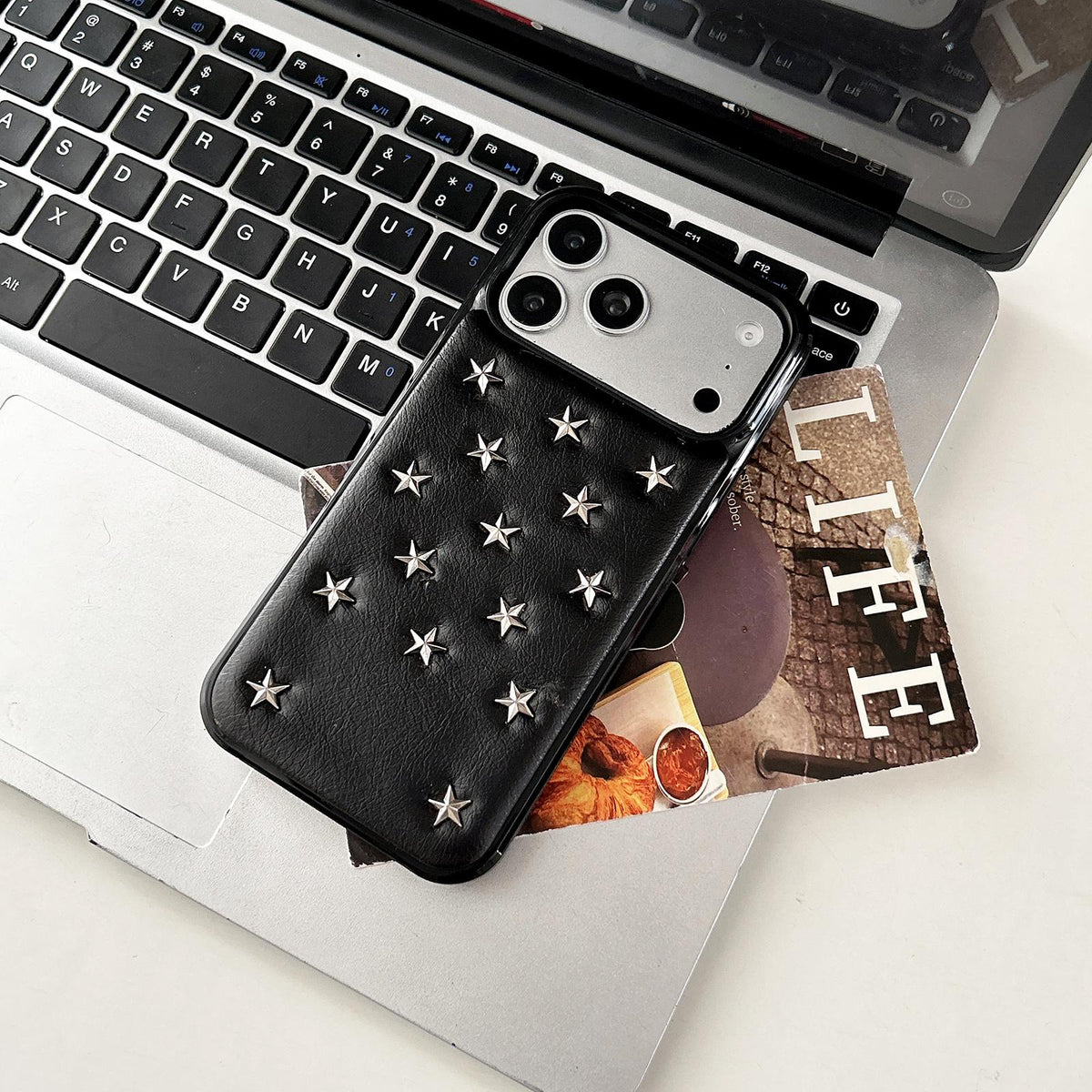 For iPhone 18 Pro / 17 Pro Rivet Stars Phone Case - Black - EDA009825807B