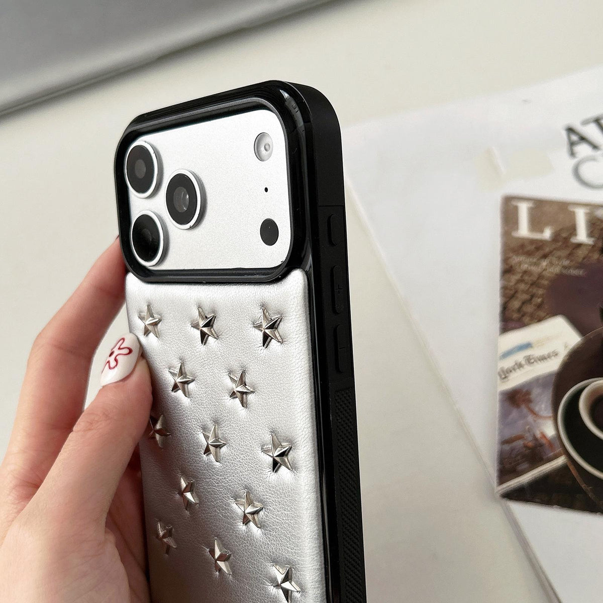 For iPhone 16 Rivet Stars Phone Case - Silver - EDA009825803A
