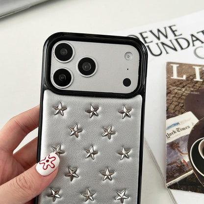 For iPhone 16 Pro Rivet Stars Phone Case - Silver - EDA009825804A