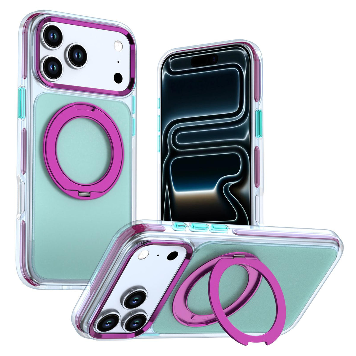 For iPhone 18 Pro Max / 17 Pro Max Two-tone Contrast Rotating Bracket Phone Case - Blue - EDA009830401A