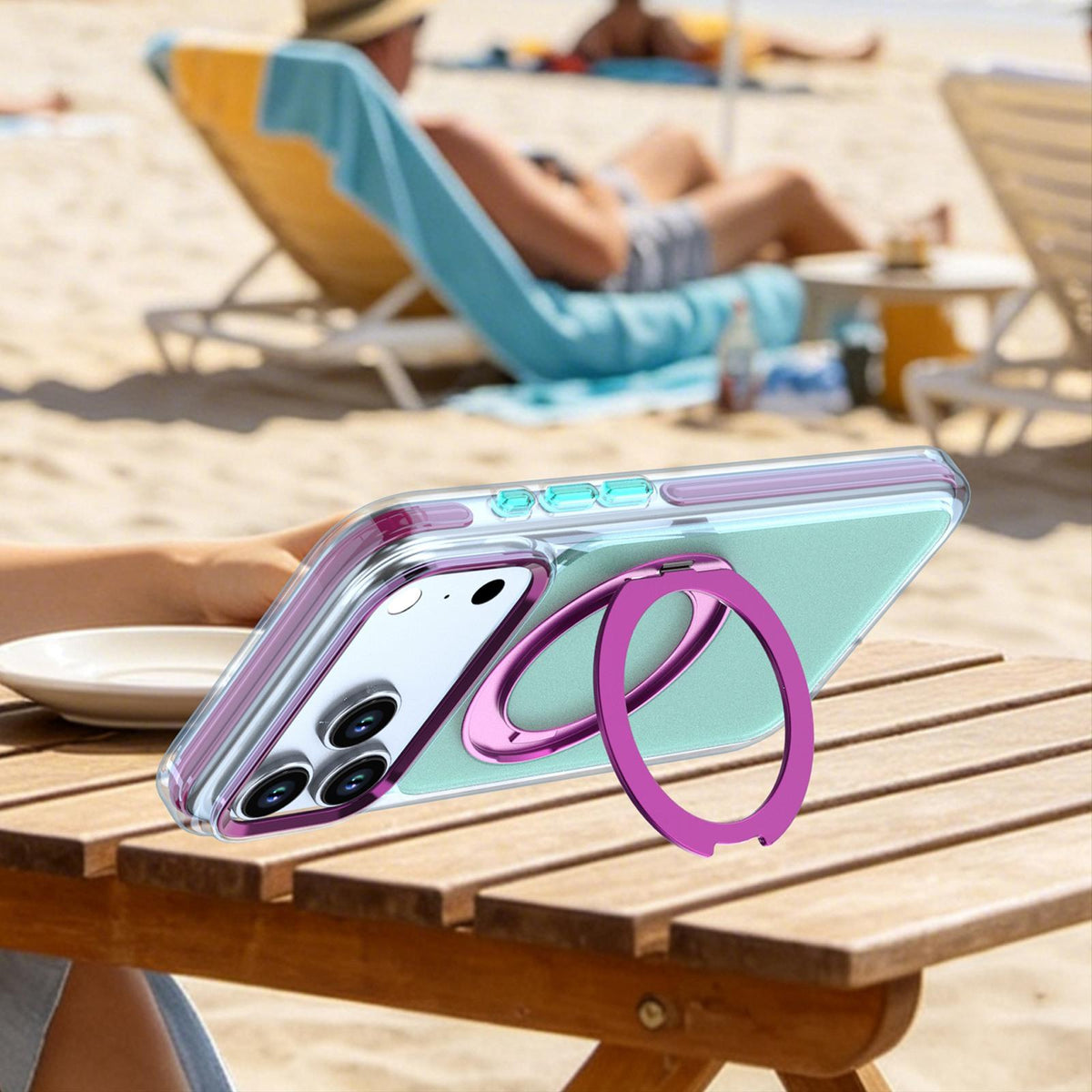 For iPhone 18 Pro Max / 17 Pro Max Two-tone Contrast Rotating Bracket Phone Case - Blue - EDA009830401A