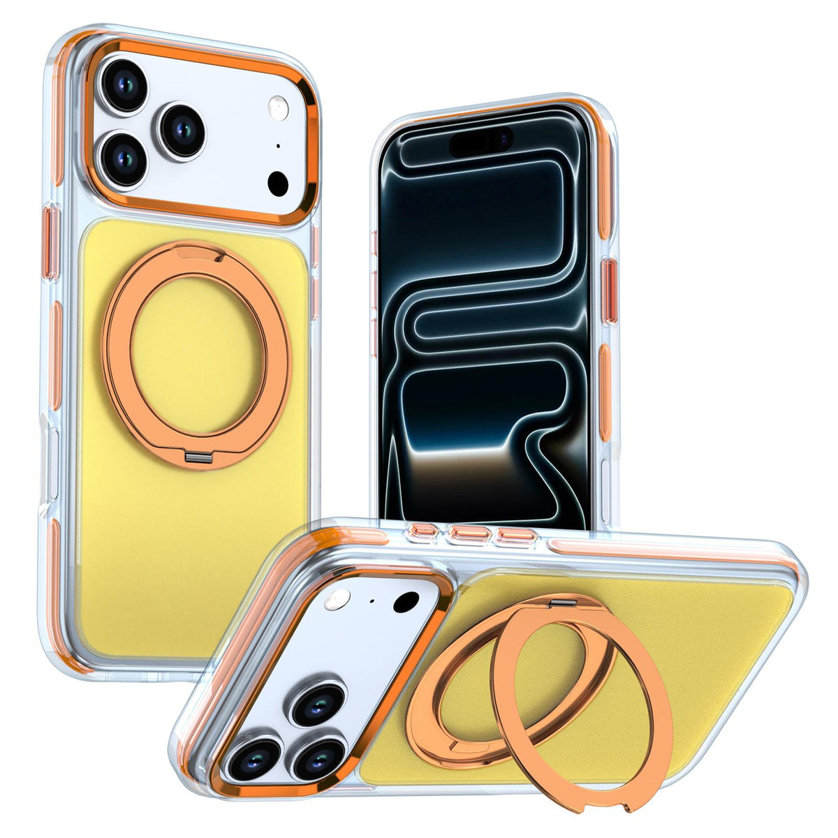 For iPhone 18 Pro Max / 17 Pro Max Two-tone Contrast Rotating Bracket Phone Case - Orange - EDA009830401C