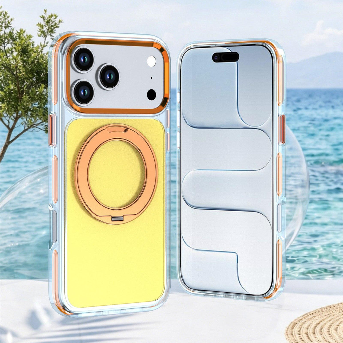 For iPhone 18 Pro / 17 Pro Two-tone Contrast Rotating Bracket Phone Case - Orange - EDA009830402C