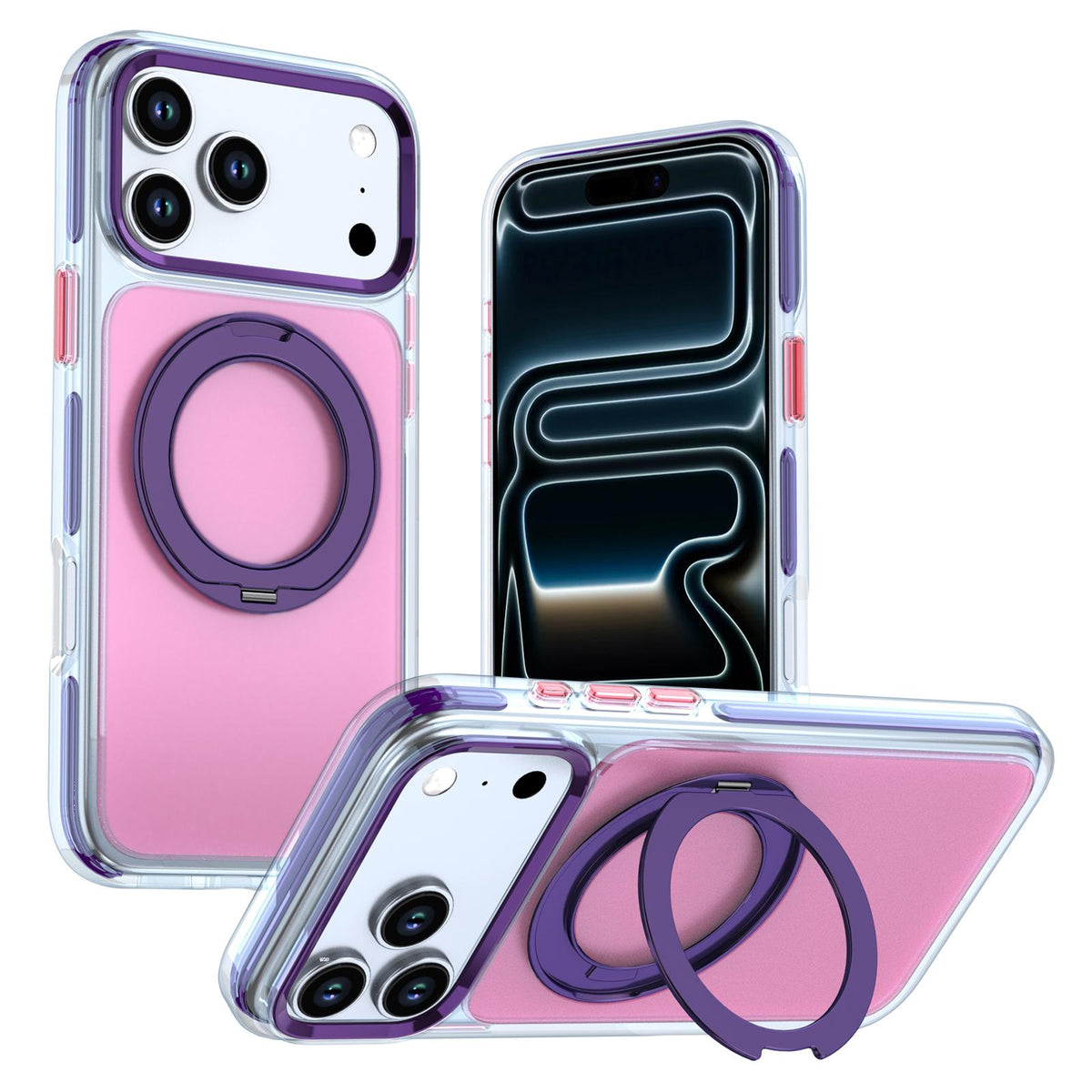 For iPhone 18 Pro / 17 Pro Two-tone Contrast Rotating Bracket Phone Case - Pink - EDA009830402D