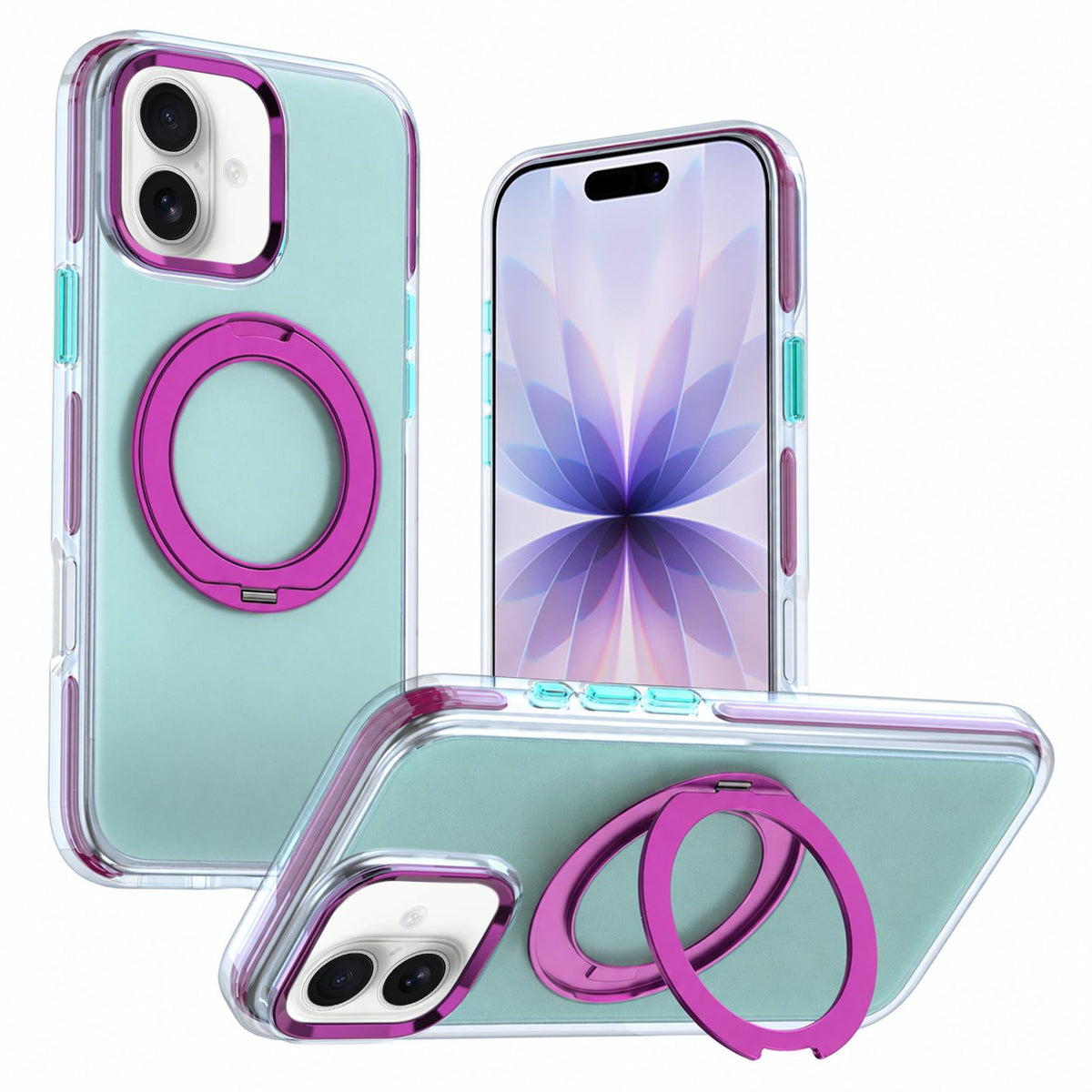 For iPhone 17 Two-tone Contrast Rotating Bracket Phone Case - Blue - EDA009830403A